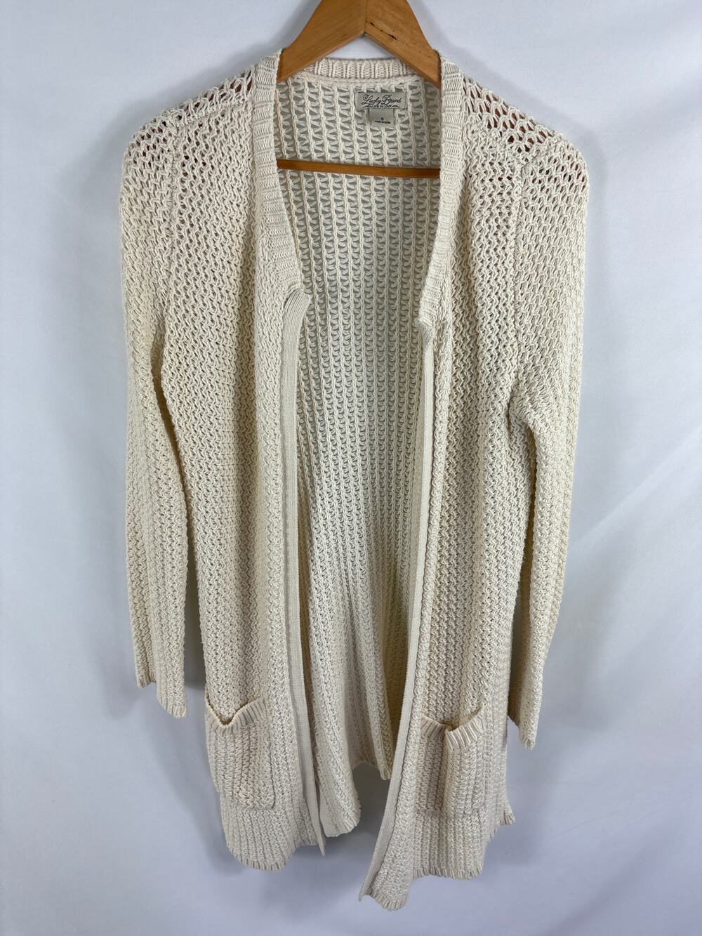 Lucky Brand off White Longline Knit Cardigan Size Small